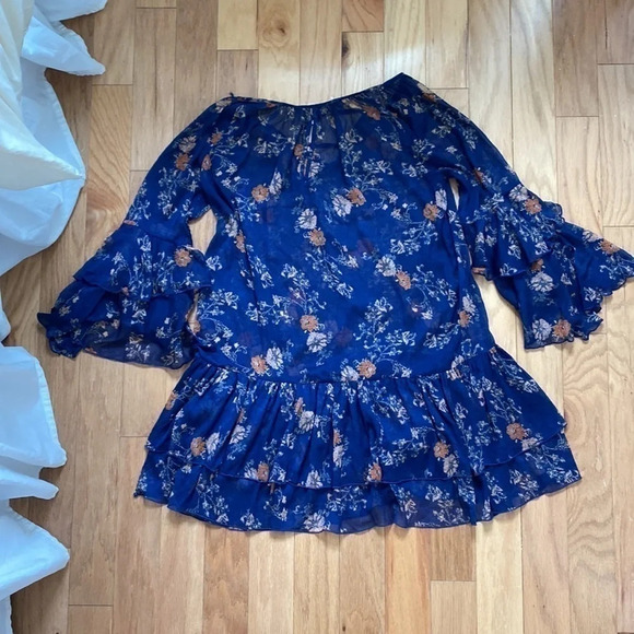 Free People Floral Boho Tiered Tunic Mini Dress size S - Picture 6 of 8